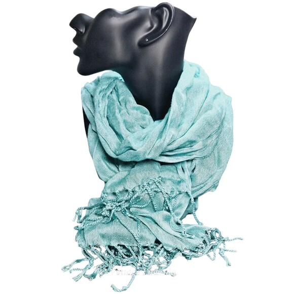 Taleen Aqua Turquoise Scarf Blue Shimer Head Wrap Pashima Stole Bohemian Hijab - Picture 1 of 8